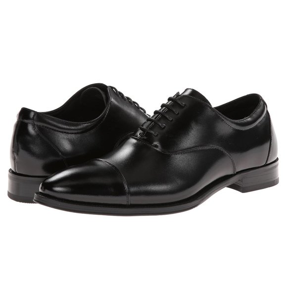 Stacy Adams Mens Kordell Black Leather Plain Cap Toe Oxfords Dress Shoes 7.5 NEW